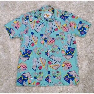 OH Snap Retro Mens Medium Green Colorful Short Sleeve Fun Beach 90s Theme